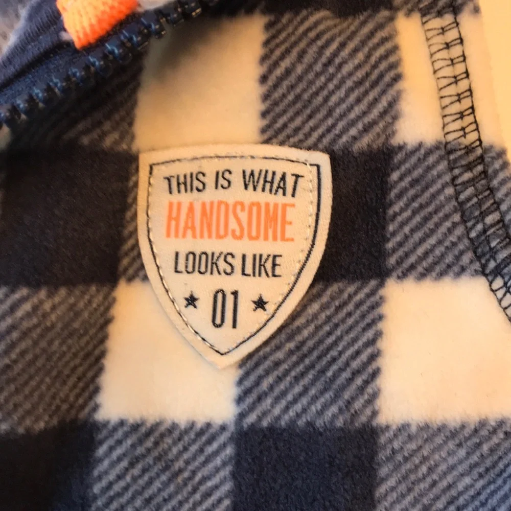 Toddler Boys plush vest Carters 12m plaid blue white pockets